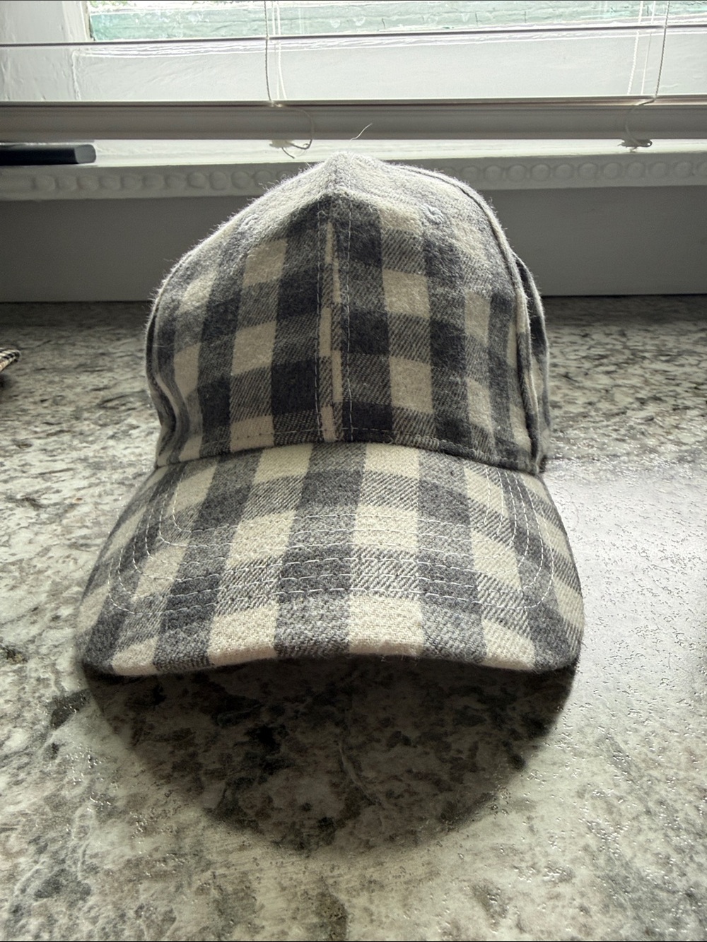 Plaid Baseball Cap in Gray & Cream - women’s baseball hat.